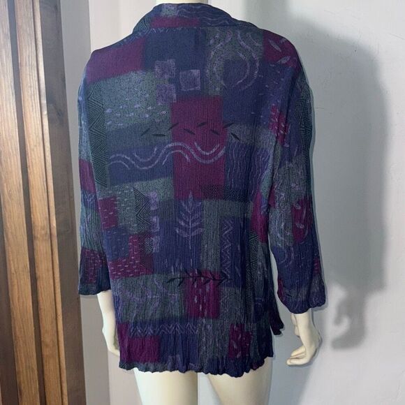 Vintage 90’s Purple Oversized Short Sleeve Button Down Funky Print Short Sleeve - Picture 2 of 11